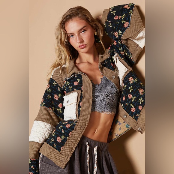 924. Pol Last 2!  Jacket Coat thermal Oversized Brown Floral Quilted Jacquard - Picture 2 of 6